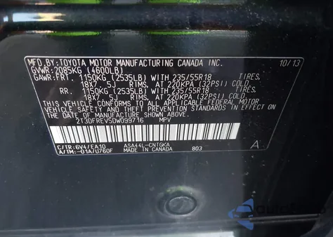 2013 Toyota Rav4 Limited z USA, uszkodzony, nr VIN 2T3DFREV5DW099716